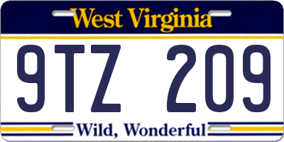 WV license plate 9TZ209