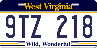 WV license plate 9TZ218