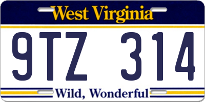 WV license plate 9TZ314