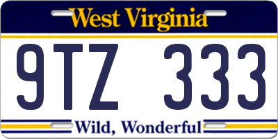 WV license plate 9TZ333
