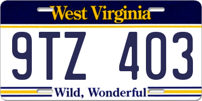 WV license plate 9TZ403