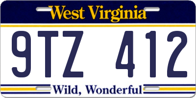 WV license plate 9TZ412
