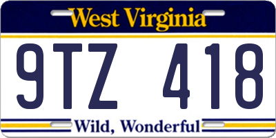 WV license plate 9TZ418