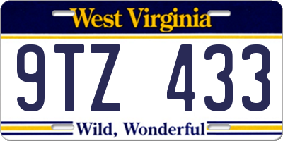 WV license plate 9TZ433
