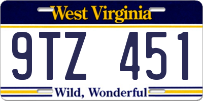 WV license plate 9TZ451