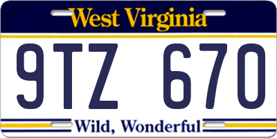 WV license plate 9TZ670