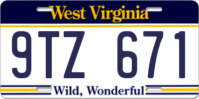 WV license plate 9TZ671