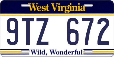 WV license plate 9TZ672