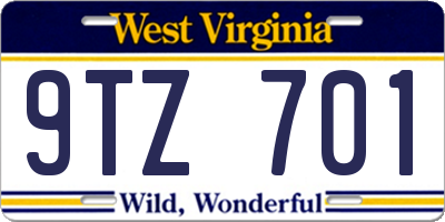 WV license plate 9TZ701