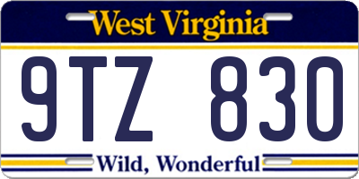 WV license plate 9TZ830