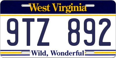 WV license plate 9TZ892