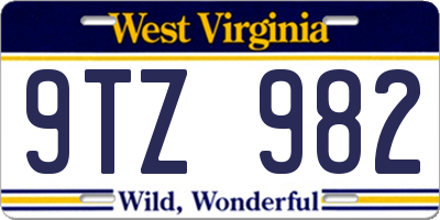 WV license plate 9TZ982