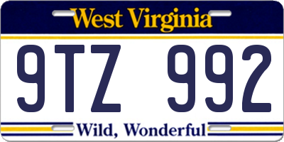 WV license plate 9TZ992