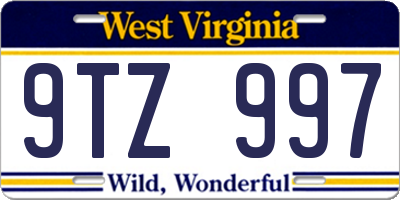 WV license plate 9TZ997