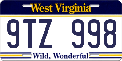 WV license plate 9TZ998