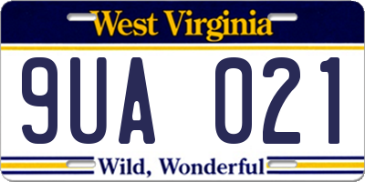 WV license plate 9UA021