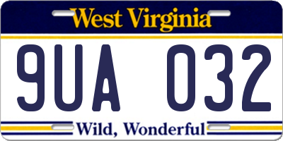 WV license plate 9UA032