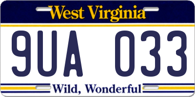 WV license plate 9UA033