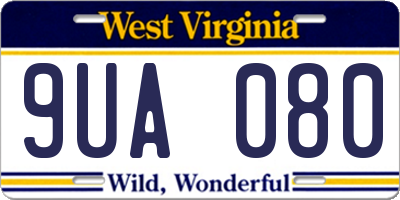 WV license plate 9UA080