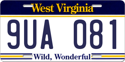 WV license plate 9UA081