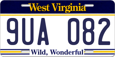 WV license plate 9UA082
