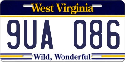 WV license plate 9UA086