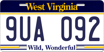 WV license plate 9UA092