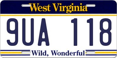 WV license plate 9UA118