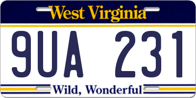 WV license plate 9UA231