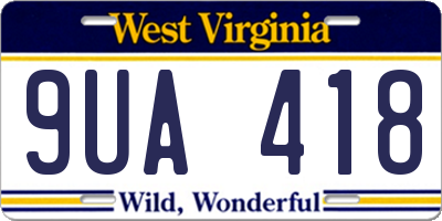 WV license plate 9UA418