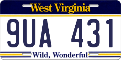 WV license plate 9UA431