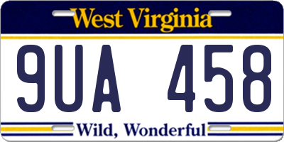 WV license plate 9UA458