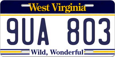 WV license plate 9UA803