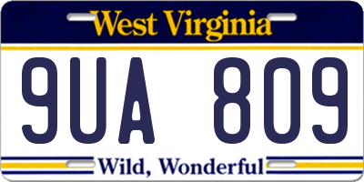 WV license plate 9UA809
