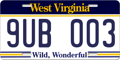 WV license plate 9UB003