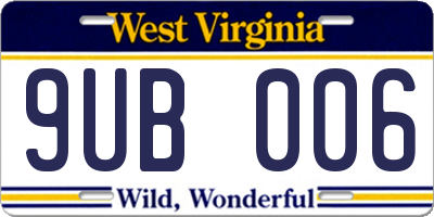 WV license plate 9UB006