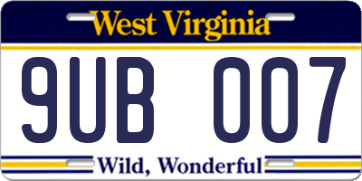 WV license plate 9UB007