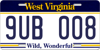 WV license plate 9UB008