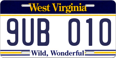 WV license plate 9UB010
