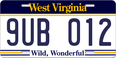 WV license plate 9UB012