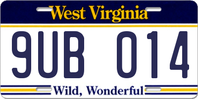 WV license plate 9UB014