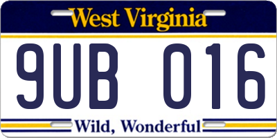 WV license plate 9UB016