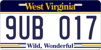 WV license plate 9UB017