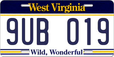 WV license plate 9UB019