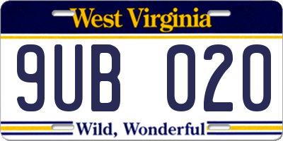 WV license plate 9UB020