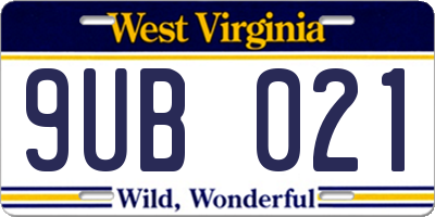 WV license plate 9UB021