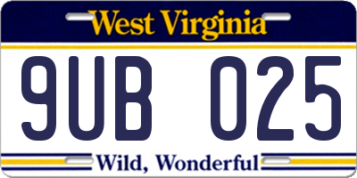 WV license plate 9UB025