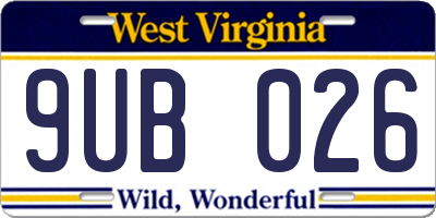 WV license plate 9UB026