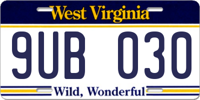 WV license plate 9UB030