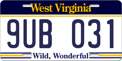 WV license plate 9UB031